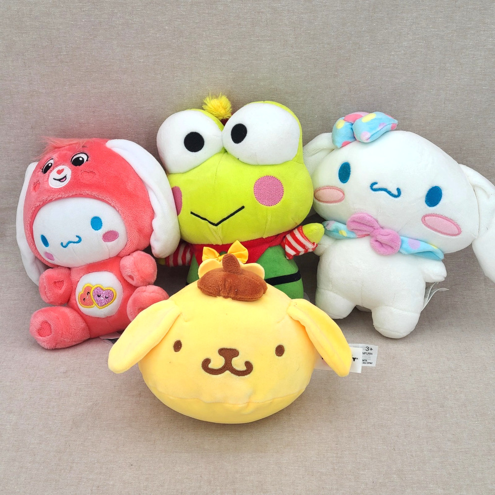 Lot of 4 Sanrio Hello Kitty Small 7"+ Plush: Pompompuri, Cinnamoroll, Keroppi